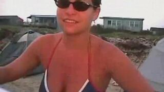 Dr Julie Hall flashes big sunburnt titties Texas beach