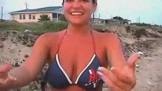 Dr Julie Hall flashes big sunburnt titties Texas beach