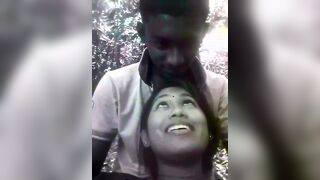Tamil  indian couple kissing & boob show in outdoor