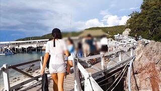 dream4angel pussy n butt plug flashing among fishermen # public up dress no panties video