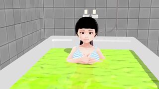 Cocoa Anime girl takes it all off in the bathtub.