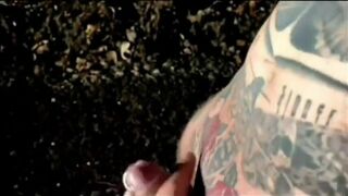 bound amateur tattooed guy in forest