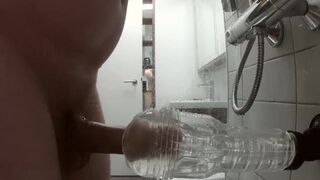 men solo masturbating in shower with fleshligh clear