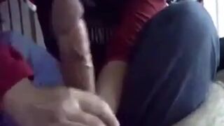 Asian teen jerks his big white cock
