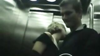 amateur blowjob in an elevator