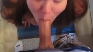 Brunette girl sucks her mans cock till she got all the cum