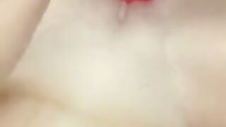 Close up POV solo masturbation with huge toys and an or